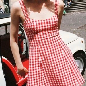 ZARA Red Checkered Gingham Print Picnic Dress Size Large
